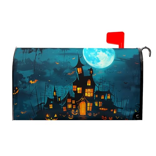 Image of Halloween Scary Night Pumpkin Mailbox Covers Magnetic Large Size 25.5 inchx21 inch Halloween Blue Moon Mailbox Covers Halloween Mailbox Decorations Letter Post Box Cover Mailbox Wrap for Home Garden Yard