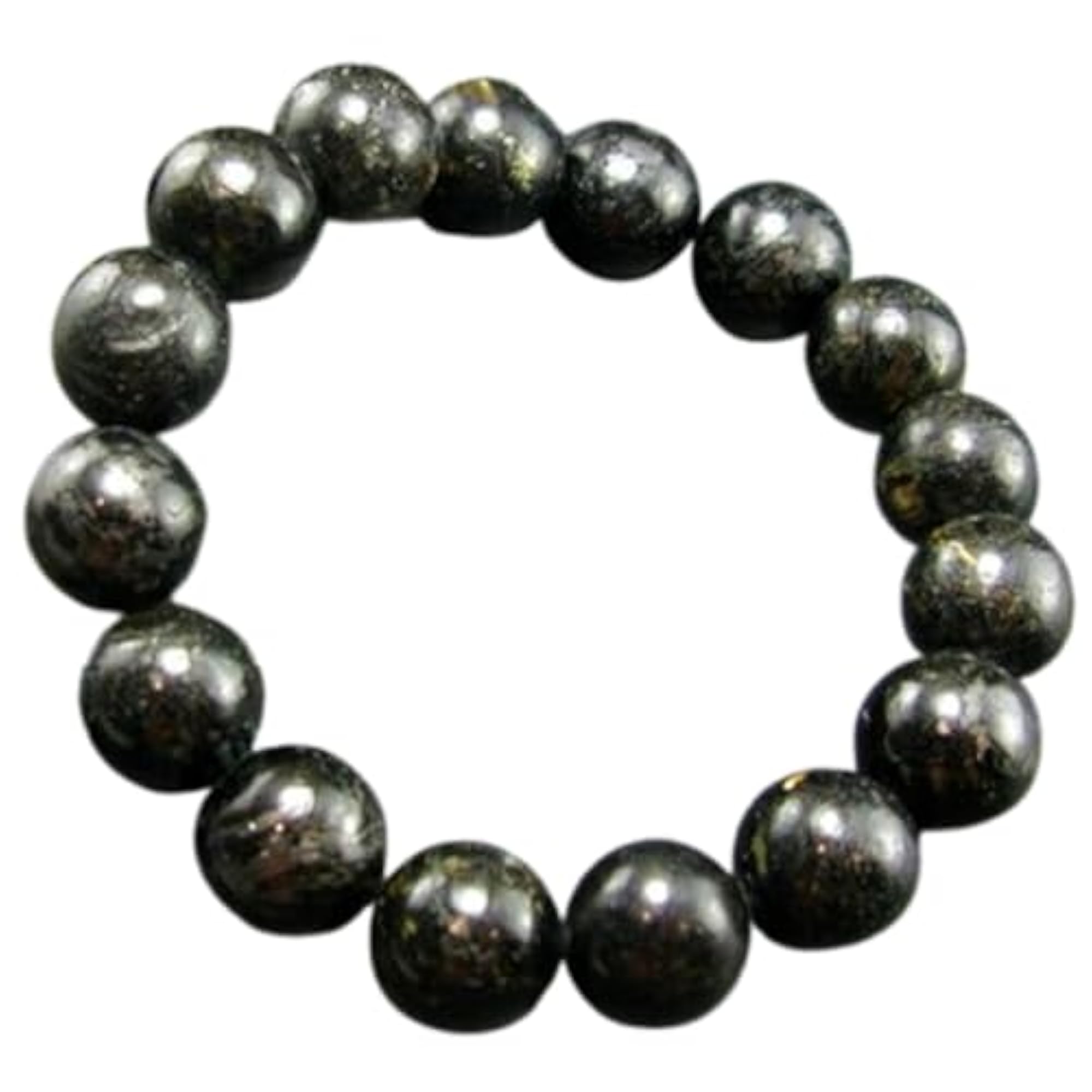 Unisex Natural Nuummite 12mm Smooth Cut Bead Stretchable Bracelet