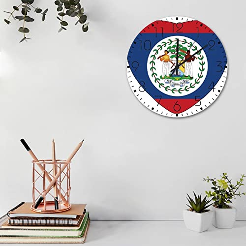 Autravelco Wood Hanging Wall Clock Analog Round Non-Ticking Belize Country Wall Clocks City Flag Souvenir Home Decor For Nursery Bathroom Porch 12 Inch #TOP1