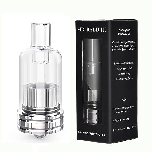 Mr Bald III 510 Tank Starter Kit Atomizer Replaceable Ceramic Heating Coil Chamber for Wax/Dry Herb Vape Pen Battery Mod vDry Herb Atomizer Support 15W-27W No Liquid No Nicotine(Type A)