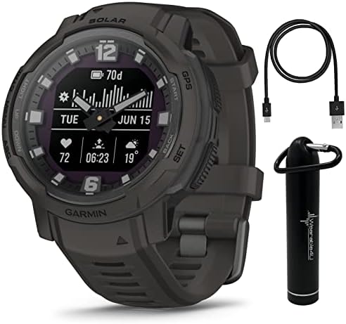 Wearable4U Garmin Instinct Crossover Solar, Rugged Hybrid Smartwatch, Analog Hands and Digital Display 1.27 in, Graphite E-Bank Bundle