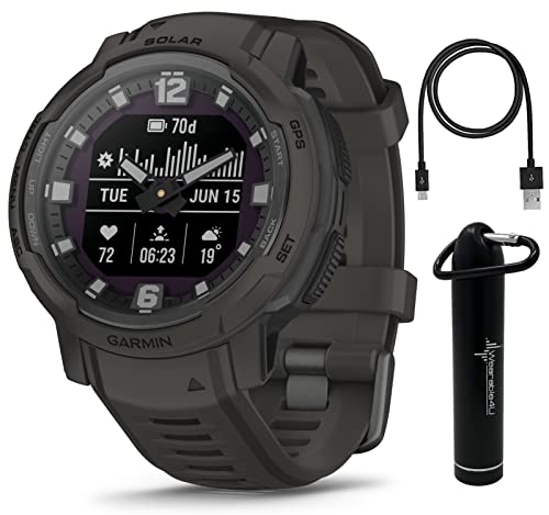 Wearable4U Garmin Instinct Crossover Solar, Rugged Hybrid Smartwatch, Analog Hands And Digital Display 1.27 In, Graphite E-Bank Bundle #TOP13