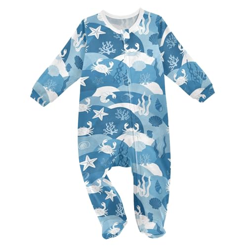Emelivor Underwater Crab Starfish Blue Baby Newborn Pajamas Outfits Cotton Sleepwear Outfits for Girls Boys