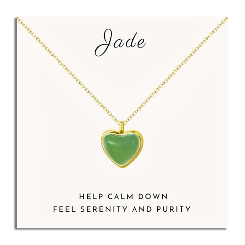 SmileBelle Gold Green Heart Necklace Jade Necklace for Women as Green Gifts