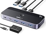 UGREEN USB 3.0 Switch,2 In 4 Output USB Switcher,2 Computers Share Type C and 3 Type A Devices for Keyboard/Mouse/Printer/Scanner with 2 USB 3.0 Cables and Remote