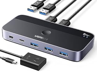 3A1C Outputs: UGREEN USB Switch has 2 USB A input and 3A1C output, allowing 2 computers to share 3 USB A ports, and 1 USB C port such as a mouse, keyboard, printer, scanner, hard drive, USB stick, and other C port devices Button & Remote Control: UGR...