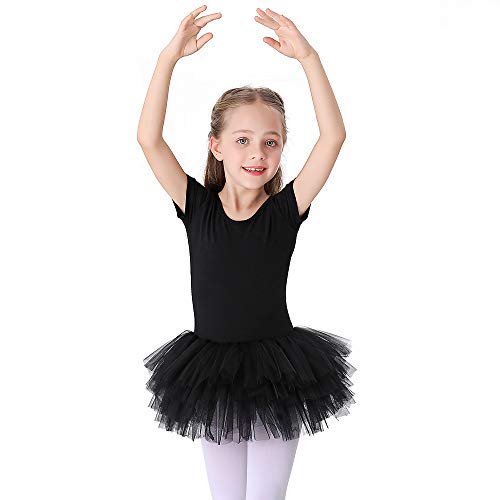 Bezioner Ragazza Tutu per Danza Body da Balletto Leotard Vestito Ginnastica Manica Corta Nero 150