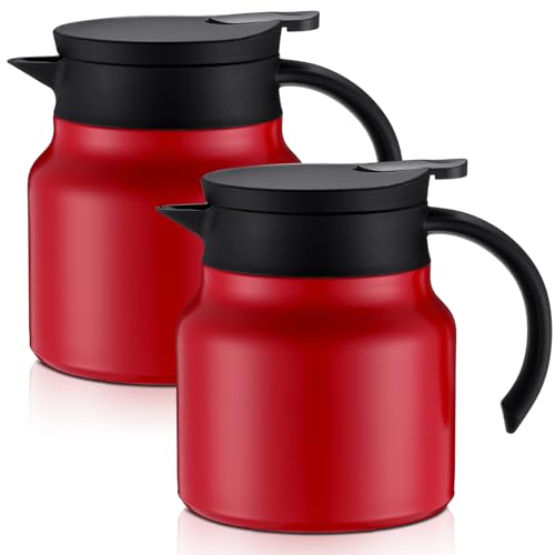 Ziliny 2 Pcs Thermal Coffee Carafe for Keeping Hot/Cold Stainless Steel Small Coffee Creamer Container Double Wall Vacuum Insulated Tea pot Beverage Dispenser for Milk Hot Chocolates(Red,27 oz)