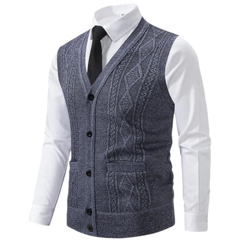 Men Fall Winter Warm Slim Fit Knit Vests V-Neck Solid Casual Geometric Sweater Sleeveless Waistcoat2