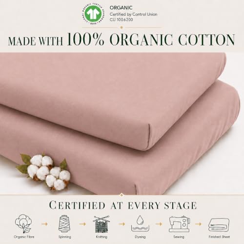 Image of 2 x GOTS 100% Organic Cotton Bedside Bassinet Sheets 33x20 and 35x19 Compatible with Maxi Cosi Iora, Baby Delight, Koola Baby Bond, Harppa Cudly 3 in 1 - Luxury Turkish Cotton - Boy, Girl