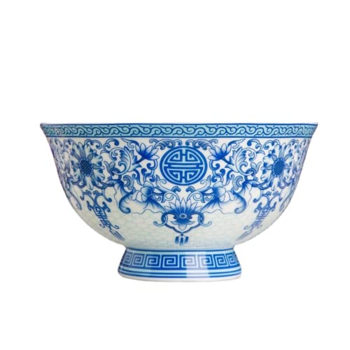 Cuenco de porcelana antiguo,Cuencos cerámica,15,8 cm 6 pulgadas Jingdezhen Pottery Bowl Arroz Antiguo Shou Bone China Calibre, alto 7, Azul
