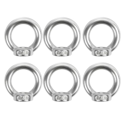 JUGUTA Vis À Œillets Filetées, 6 Écrous À Anneau M6, Œillets À Vis 304, Œillets En Acier Inoxydable, Écrous À Oeil, Écrou De Levage Pour Fixer Des Ornements Suspendus, Des Supports À Bascule, Etc.