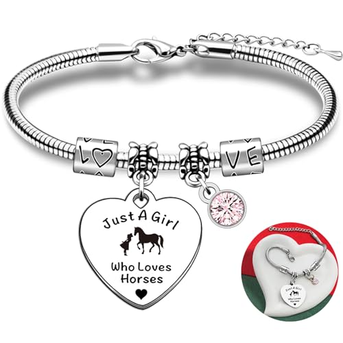 BITOWO Horse Bracelet for Girls Women Funny Equestrian Horsey Horse Lovers Racing Riding Gifts for Women Teenage Girls Age 6 7 8 9-11 12 Pink