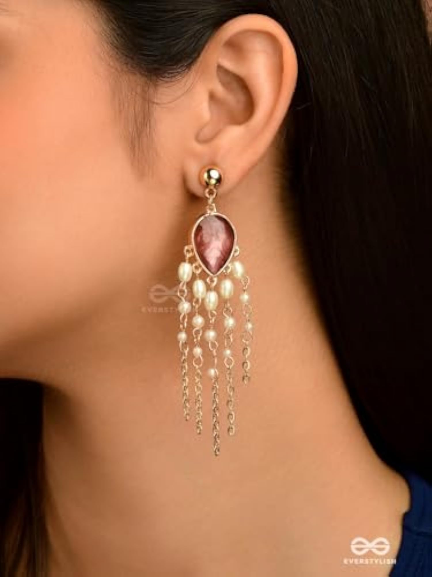 Women's Ruby Beaded Tassel Statement Dangle Earrings