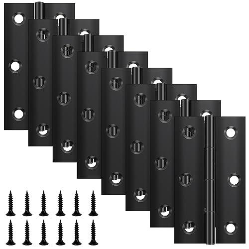 Yeepeo 8 bisagras plegables 68 mm × 38 mm, negro de acero inoxidable, bisagra para piano, bisagra pequeña para puertas, ventanas, armarios con 48 tornillos