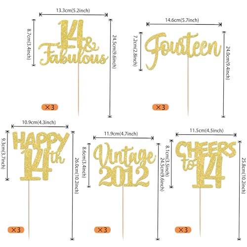 Image of 15 PCS 14th Birthday Centerpiece Sticks Fourteen Happy 14 Vintage 2012 Table Flower Centerpieces Sticks Cheers to 14 Fabulous Floral Decorations for 14th Birthday Party Supplies Gold