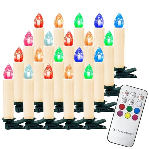 Gotoll Candele Natalizie a LED 20 pezzi Candele LED Senza Fiamma per Albero di Natale Candele Natalizie Senza Fili con Telecomando e Clips,Decorazioni Natalizie - Luce bianca calda