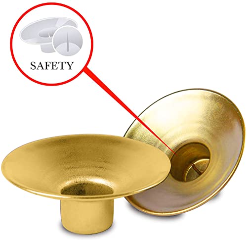 Ner Mitzvah Reusable Metal Candlestick Liners And Drip Guards - Safety Pin Holds Candles In Place - Nickel Plated Protector Bobeches - Gold - 2 Pack #TOP5