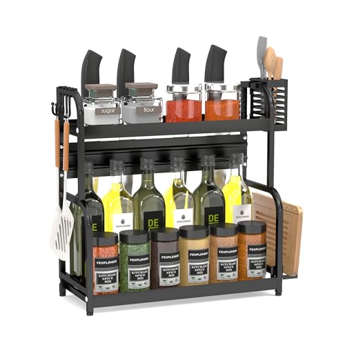 FEXPLENDID Etagere a Epices, rangement Epice cuisine, en Acier, 44x41x17cm, range et porte epices, rangement et organisation de cuisine, Etagere rangement(2...