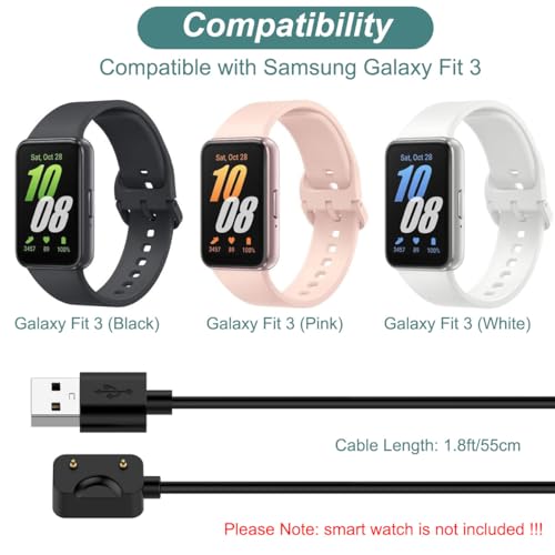 Charger for Galaxy Fit 3 SM-R390, Replacement USB Charging Cable Cord for Samsung Galaxy Fit 3 Smart Watch (1.8ft/55cm) (Black)