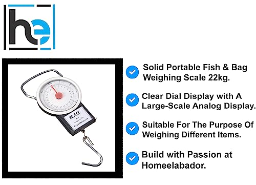 Portable Fish Weighing Scale 22 kg / 50 Ibs Hanging Hook Scale Including 1 m Measure Tape Luggae Weighing Scales by HomeElabador - Image 3