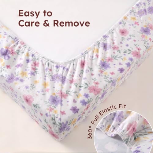 Image of AMROSE 2 Pack Flannel Fleece Crib Sheets, Blossom