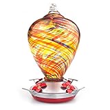 Muse Garden Hummingbird Feeder for Outdoors, Hand Blown Glass, 34 Ounces, Containing Ant Moat, Candy
