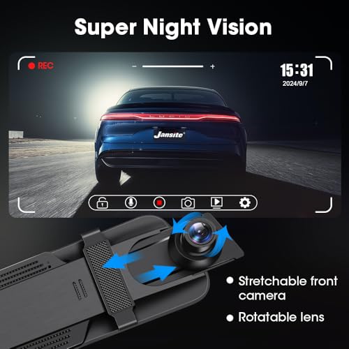 Upgraded 10'' Rear View Mirror Camera Mirror Dash Cam Front and Rear 1080P Backup Camera Full Touch Screen w Loop Recording, G-Sensor Night Vision 170° Wide Angle by Jansite - Image 4