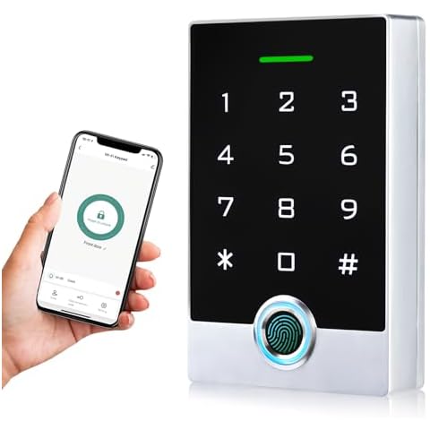 Wireless WiFi TUYA Access Control System, Fingerprint Password Stand-Alone Door Access Control Keypad with ID Keyfob, WG26/34 EM Card Reader Access Controller, Full Metal Weatherproof, Backlight Cover