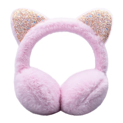 ZGDG Unicorn Earmuffs Foldable Warm Soft Plush Ear Cover with Cute Cat Ears Outdoor Winter Ear Warmers for Girls Kids Teens