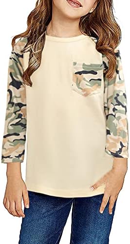 simtuor Girls Raglan Shirts Cute Long Sleeve Camo Cotton Crew Neck Casual T-Shirt Tee Tops Blouse