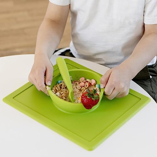 Image of ezpz Happy Bowl - 100% Food Grade Silicone Suction Bowl with Built-in Placemat for Toddlers + Preschoolers Promotes Baby Self-Feeding, Non-Slip, BPA Toxic Free, Microwave Safe - 24months+ (Lime)