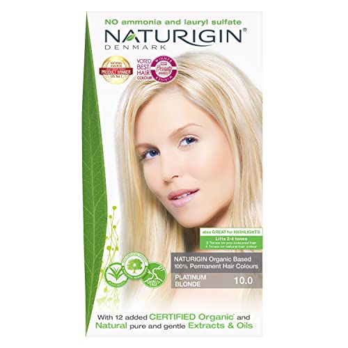 Naturigin Platinum Blonde Hair Dye 10.0 - Permanent Hair Color 100% Grey Coverage - Certified Organic Natural Ingredients, Deeply Nourishes the Hair - Ammonia Free, Vegan, Long Lasting Results