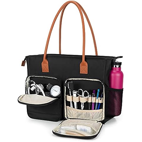 CURMIO Nurse Tote Bag, Portable Medical Bag with Padded Laptop Sleeve for Nursing Work, Home Visits, Health Service, Black (Bag Only) Cover