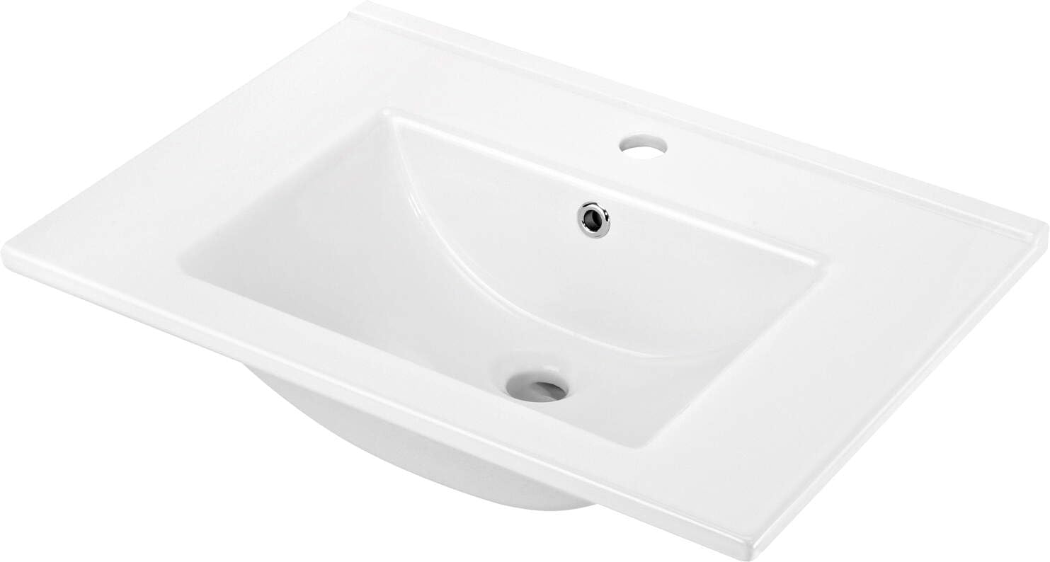 Lavabo in ceramica ad incasso con basetta per rubinetteria 60x45 cm bianco - Meiks