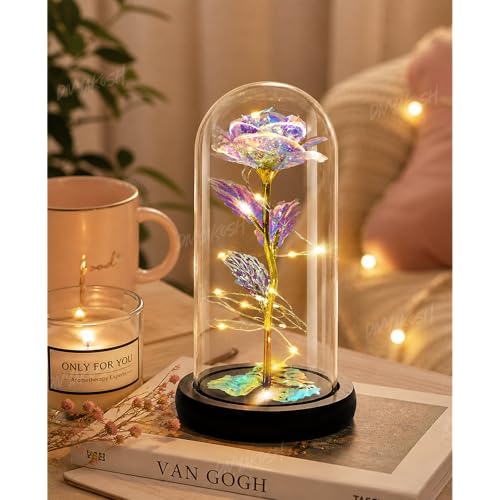 Image of Divyakosh Rose Glass Dome Lamp | Aesthetic Room Decor Light for Bedroom, Bedside & Living Room | Cute Romantic Gift for Girlfriend, Wife & Couples | Modern Decorative Showpiece