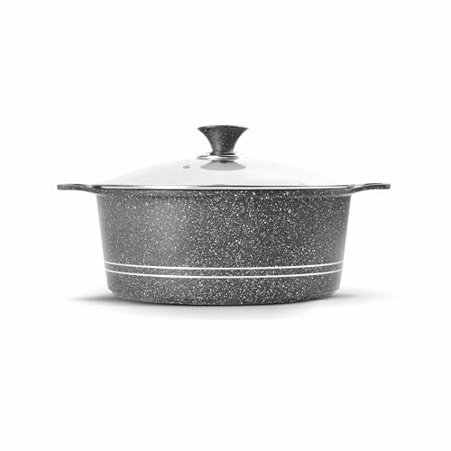 Image of 32cm Elegant Die-Cast Aluminium Non Stick Stock Pot with Lid – Tempered Glass with Steam Vent, Marble Coating, Induction Pot