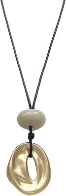 Gold Chunky Necklace For Women, 14k Gold-Plated Circular Pendant Long Necklaces Non Tarnish Metallic Style Statement Fashion Jewelry Gift