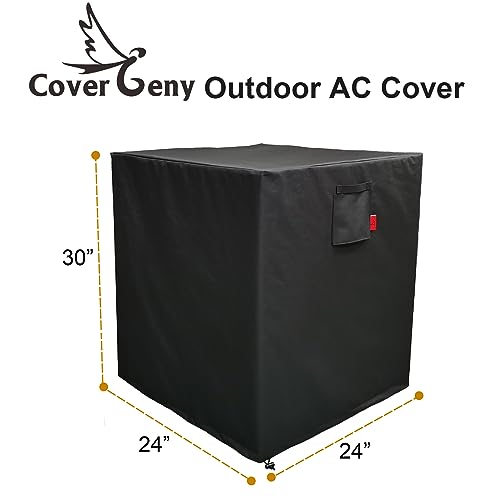 24\"x 24\"x 30\" Air Conditioner Cover for Outside Units, Waterproof Outdoor Central AC Cover, Heavy Duty Weather Resistant 600D Hvac Cover, Winter Windproof Design Square Black