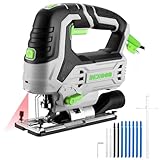DESOON 800W Stichsäge Elektro-stichsägen 800-3000 SPM mit Laser & LED, ±45° Neigungsschnitt, Aluminium-Basisplatte, 10 Sägeblätter, Staubabsaugung, Säge Multifunktional für Holz, Metall & Kunststoff