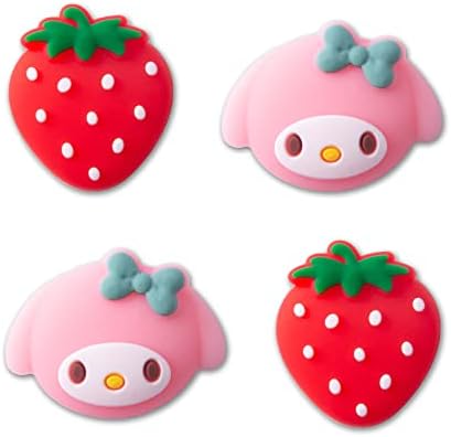 PERFECTSIGHT Cute Melody Switch Thumb Grips for Nintendo Switch OLED/Lite Console, Anime Soft Silicon Joystick Caps, 4PCS Kawaii 3D Analog Stick Button Cover for NS Joycon Controller - Strawberry
