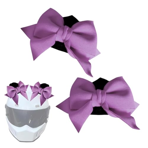 Foelony 2 PCS Bow Helmet Decoration, Soft Cat Ear Bow Design Helmet Accessories, Cute Self-Adhesive Helmets Decor, Universal for Motorcycle, Skiing Bicycle (Purple)