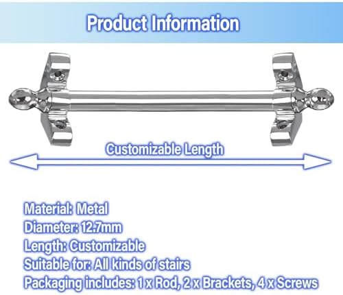 Stair Rug Runner Holder Bracket Set - 16 Pcs, 44in/112cm, Includes Hardware for Secure Installation, Durable Silver Finish, Perfect for Staircase Carpet Safety