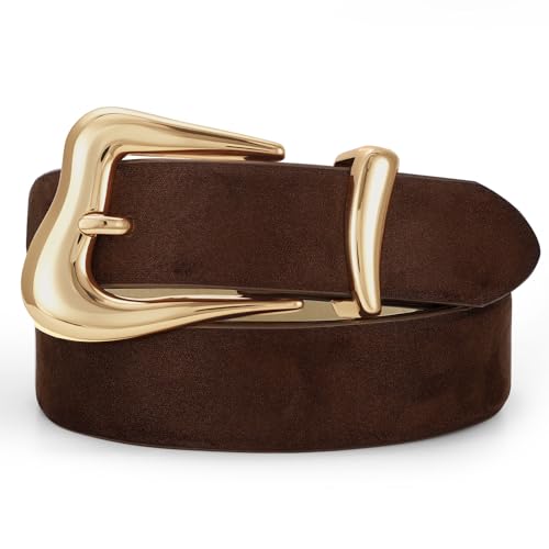 TRIWORKS Womens Suede Belts for Jeans Pants Gold Buckle Fashion Waist Belts for Ladies Leather Belts