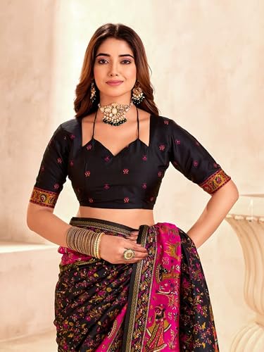 Image of Pandadi Saree Pashmina Silk Kashmiri Weaving Pallu Saree With Unstitched Blouse Piece