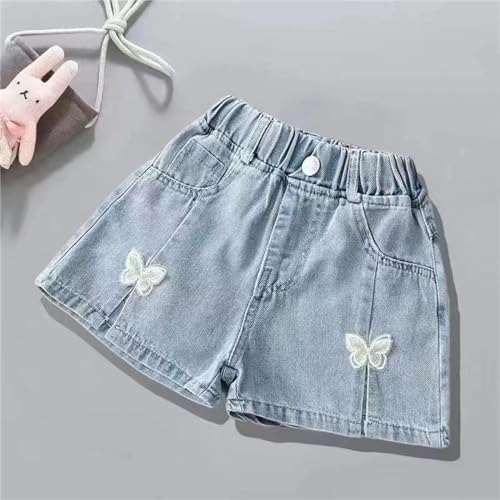 Girls Wide Leg Jeans Shorts Baggy Elastic High Waist Pleated Denim Shorts Y2K Cute Embroidery Palazzo Kids Bottom3