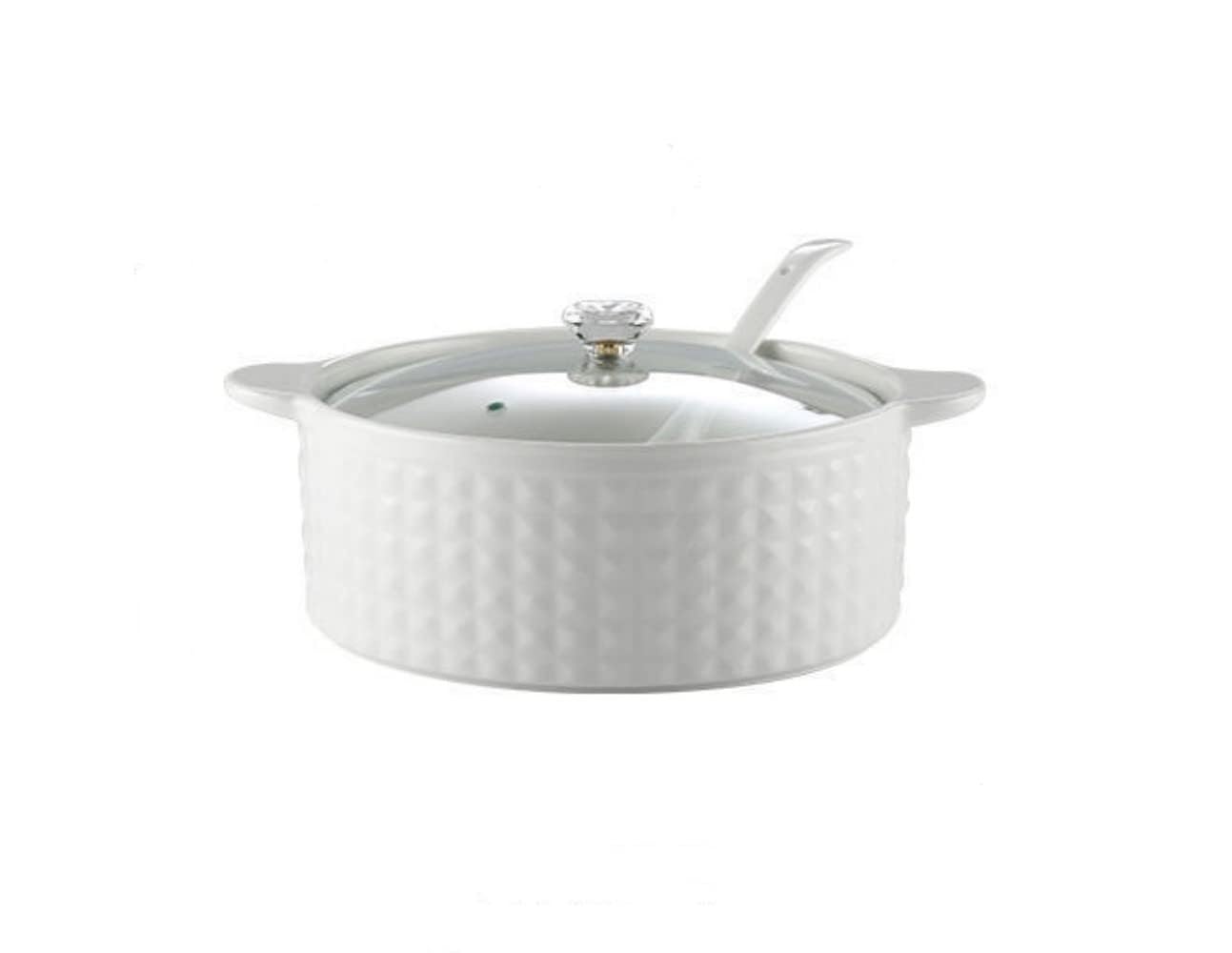 Tureen da zuppa con coperchio e mestolo, set da 2 l, in ceramica con coperchio in vetro, ciotole da zuppa con doppio manico, porcellana, bianco, adatto al microonde e lavastoviglie