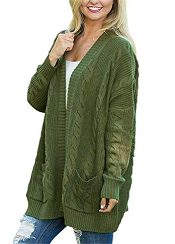 Cardigã feminino casual de manga comprida para outono e inverno, Verde, L