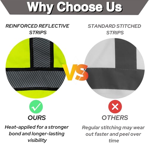 QELIN Jaqueta masculina de alta visibilidade ANSI Classe 1, impermeável, refletiva, com capuz e bols