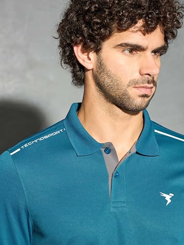 Image of TECHNOSPORT Men's Solid Full Sleeve Polo T-Shirt TECHNOCOOL+ Quick Dry Slim Fit Sports Tee for Travel Casual Smart Wear UPF50+ Anti Odour